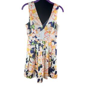J crew floral cotton pleated fit and flare summer sleeveless v neck size 0